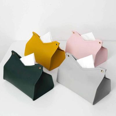 China Minimalist Luxury PU Leather Desk Organizer Tissue Paper Box Kitchen Tissue Paper Box Foldable Napkin Case For Car Office Home Decoration for sale