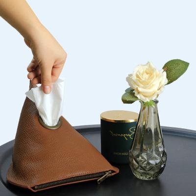 China Minimalist Tissue Box Triangle Paper Towel Storage Bag Leather Desk Organizer Tissue Case Holder Home Office Accessories for sale