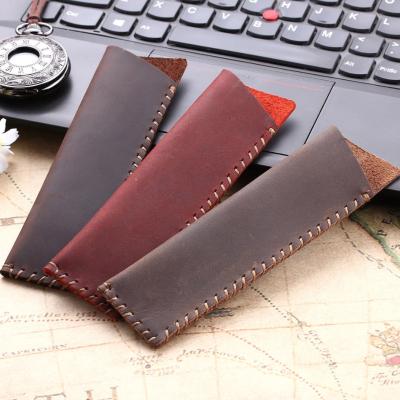 China Pocket Logo Pencil Case Custom Pen Holder Vintage Genuine Leather Pen Bag Holder Classic Stationery for sale