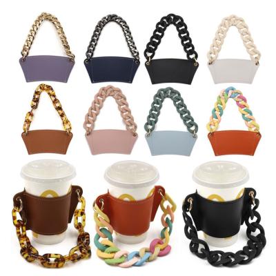 China Sustainable Reusable Chain Bag Outdoor Eco-Friendly Reusable Chain Bag PU Coffee Sleeve Coffee Mug Holder Bottle Leather Cover for sale