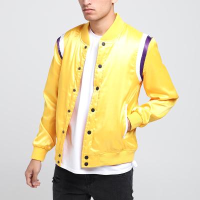 China Waterproof Men Yellow Satin Sports Style Unbeatable Bomber Varsity Baseball Letterman Jacket for sale