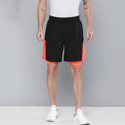 China Viable Men Black Solid Mid Rise Sports Mesh Inner Compression 2 In 1 Shorts With Two Pockets for sale