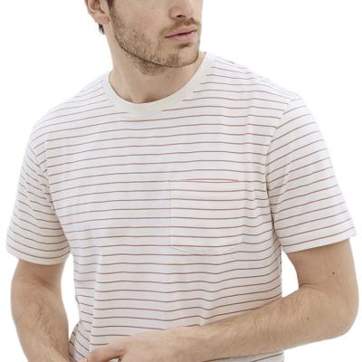 China High Quality Anti-Wrinkle Chest Pocket Striped Tank Top 100% Pima Cotton Heavy T-Shirt O-Neck Shorts Sleeve Casual Wear Shirts For Men for sale