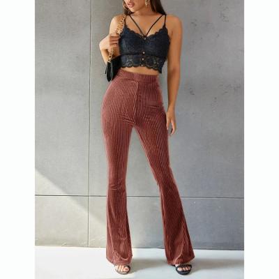 China Anti-wrinkle office lady casual ribbed pant waist jeggings tops for women flared pants women corduroy flare pants women for sale