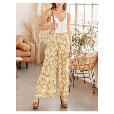 China Print Breathable Bohemian Chiffon Style Women Hose Pantalones Wide Leg Wide Leg Pants High Waist Pants for sale