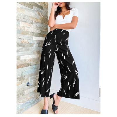 China Breathable Pantalones Sprinkle Beach Casual Knickers Women's Floral Print Tie High Waist Wide Leg Pants for sale