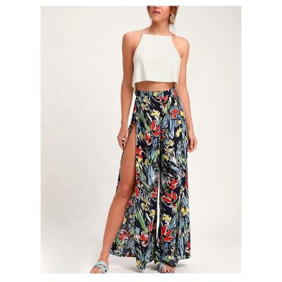 China Print Breathable Wide Leg Fashion High Split Women's Hose Pantalones Casual Pants for sale