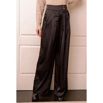 China Breathable Pantalones Hose Casual High Waist Long Pants Pleated Wide Leg Pants Stylish Ladies for sale