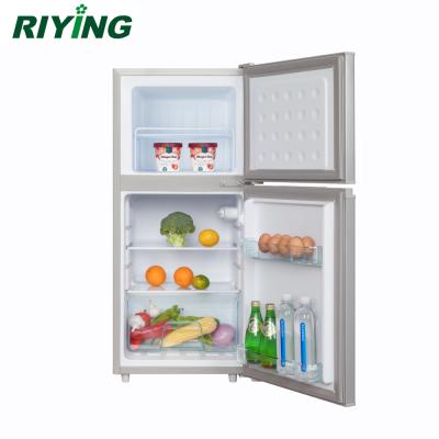 China COMPRESSOR 108 Liter Double Door And Top Freezer Stainless Steel Household Fridge With Lock And Key BCD-108 for sale