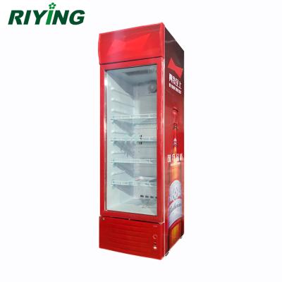 China 278 Liter Single-Temperature Fan Cooling 1 Door Beverage Fridge Display Cooler With Wheels for sale