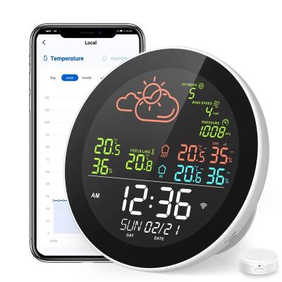 China Newest antique style weather station temperature humidity sensor LCD weather forecast nap wireless smart alarm clock for sale