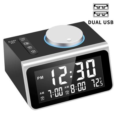 China Newest Small Radio 2022 Digital Alarm Bedroom Clock Radio Speaker With Dual USB Charging Volume Adjustable Brightness Dimmer Battery for sale