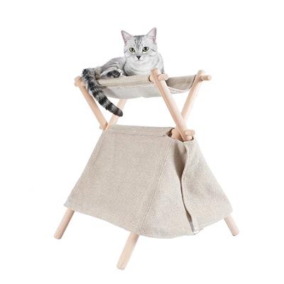 China Removable Cover Cat Tent Bed Wooden Frame Foldable Cat House With Double Layers For Cats for sale