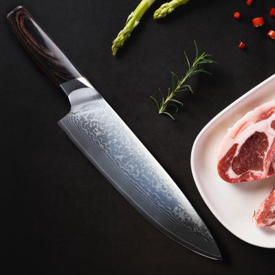 China Professional Viable High Quality Damascus Steel Kitchen Knife 8 Inch Chef's Knife With Pakka Wood Handle for sale