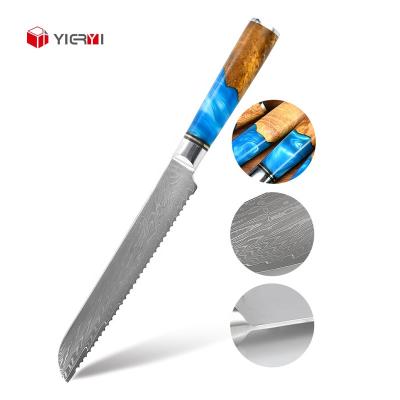 China Sustainable High Quality Professional Yieryi Damascus Steel 8 Inch Serrated Bread Knife With Resin Handle for sale