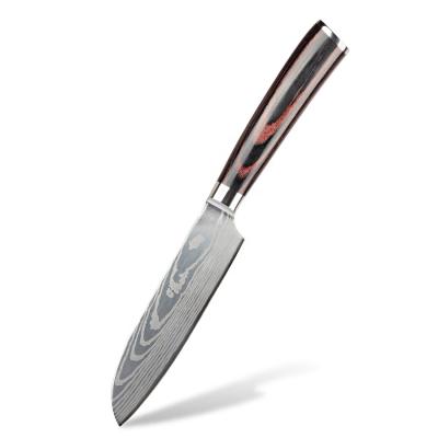 China Yieryi High Quality Viable Laser Damascus Pattern Stainless Steel Paring Knife 5 Inch Santoku Serving Knife for sale