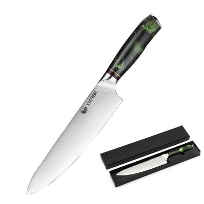 China 8 Inch Durable High Quality Carbon Steel Green Resin Handle Handmade Knife Japanese Kitchen Knives With Gift Box for sale