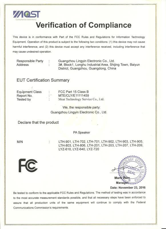 FCC - Guangzhou Lingyin Electronic Co., Ltd.