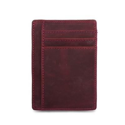 China Crazy Horse Genuine Leather Vintage RFID Card Holder Purse Unisex Slim Wallet Leather Trim Short OPEN for sale