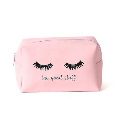 China High Quality Eco-friendly Printed Pink Logo Cosmetic Bag With Zipper Women PU Makeup Bag for sale