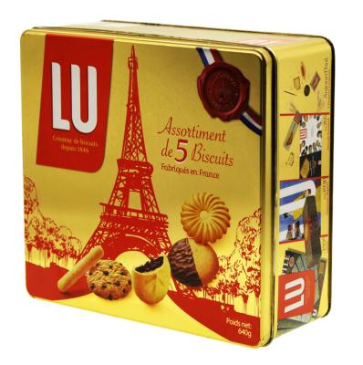 China Recycled Materials Wholesale Rectangular Cookie Tin Box Customized Shaped Metal Tins For Food Cookie for sale