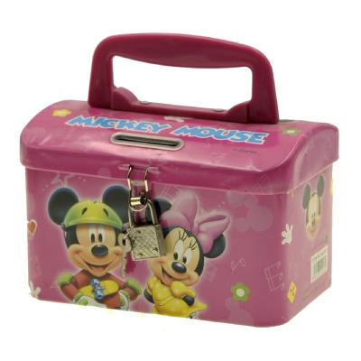 China Metal Treasure Chest Shape Tin Coin Bank Coin Saving Tin Box With Handle And Lock for sale