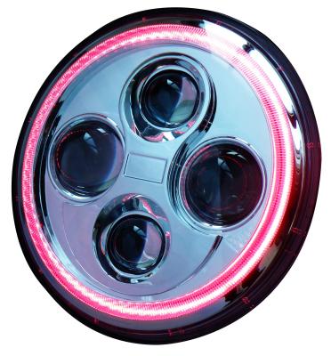 China 7 Inch Round LED Headlights Red Angel Eyes 12 - 24V DC  5500k  - 6000k for sale