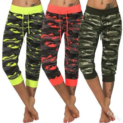 China 2022 Anti-wrinkle Amazon Yoga Camouflage Print Patchwork Drawstring Pants Shapes Casual Cropped Trousers for sale