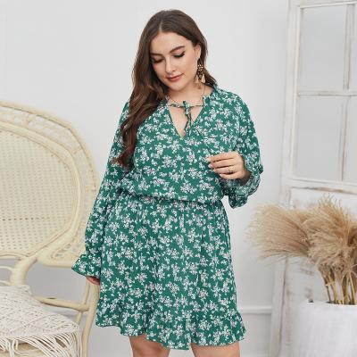 China 2022 Amazon hot sale Anti-wrinkle plus size women fashion dress printed a waist line casual dress for sale