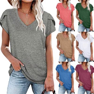 China 2022 New Anti-wrinkle Amazon Popularity Solid Color T-shirt V-neck Shortsleeve T-shirt for sale