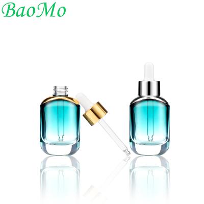 China Personal Care Cosmetics Body Parts 15ml 30ml 50ml Glass Essential Oil Serum Blue Packaging Bottle With Rubber Dropper for sale