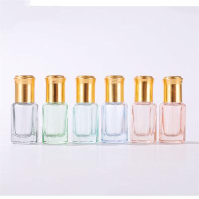 China Recyclable Recyclable Roll On Bottles Gold Hexagon Transparent Square Perfume Roll On Glass Bottle 6ml With Electroplate Aluminum Cap for sale