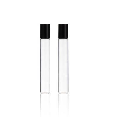 China Wholesale 5ml 10ml Cosmetic Custom Screw Free Sample Clear Glass Perfume Bottles With 3ml Ball Round Roll-On Sheath Vial Bottle For Oil for sale