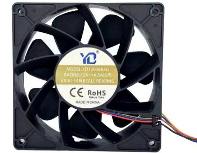 China YD12038B2G Computer Fan 4 Ball Bearing Axial Pin 6000RPM 120x120x38 12V 2.7A for sale