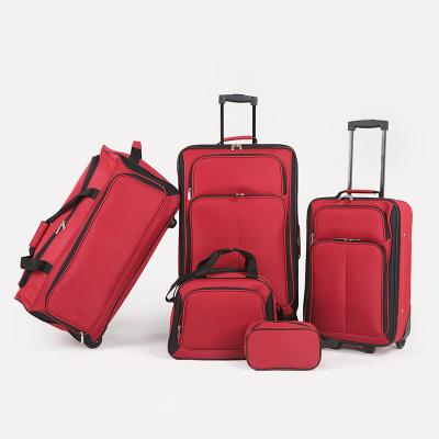 China 5pc Polyester Luggage Set Spinner Travel Bags Suitcase Weekend Bag Trolley Case Carry On Rolling Duffel Bag With Trolley for sale