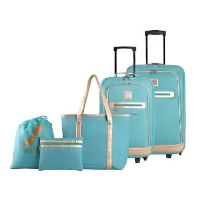 China 5pc Polyester Softside Luggage Set Fashion Value Set Fabric Suitcase Trolley Case for sale