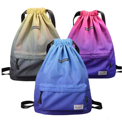 China Promotional Mesh Drawstring Bag Custom Sport Gym Drawstring Backpack Polyester Gradient Colors Drawstring Bag for sale