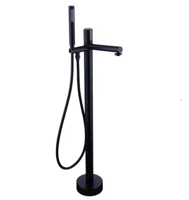 China Modern Matte Black Free Standing Bathtub Shower Faucet Floor Stand Tub Filler Mixer Brass Free Standing Bathtub Faucet for sale