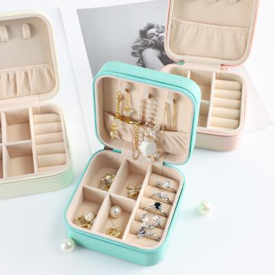 China Luxury Velvet/Luxury PU Leather+Plastic Ring Jewelery Organizer Display Case Small Jewelry Box Necklace Earring Travel Fashion Square Custom Packing Gift Small Portable Jewelry Box for sale