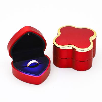 China For Wedding Engagement Gift Ring Packing Red Tiny Led Heart Shaped Jewelry Girls Finger Suede Jewelry Wholesale Mini Couple Diamond Ring Ornament Box Sets In Bulk for sale