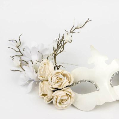 China White Party Wear Masks With Flowers Disguise Party Mask Venetian Masquerade Half Face Mask for sale