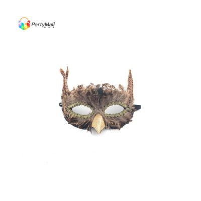 China The Other Halloween Party Mask Owl Feather Mask Halloween Costume Cosplay With Elastic Band Gold Black Nose Gold-Trimmed Eye Holes Large for sale