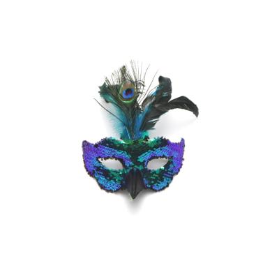 China Flip Sequin Environmental Friendly Face Mask with Peacock Tail Feather for sale