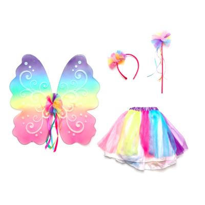 China Fairy Feather Rainbow Butterfly Wings Headband Wand and Tutu Set Halloween Birthday Costume Party for sale