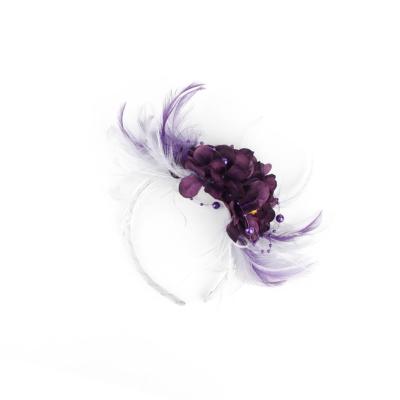 China Environmental Friendly Dark Purple Flowers Headband With Feather For Halloween Party for sale