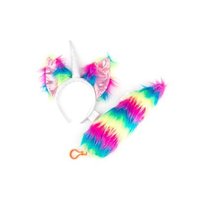 China Environmentally Friendly Fluffy Rainbow Unicorn Pony Headband and Tail Set for sale