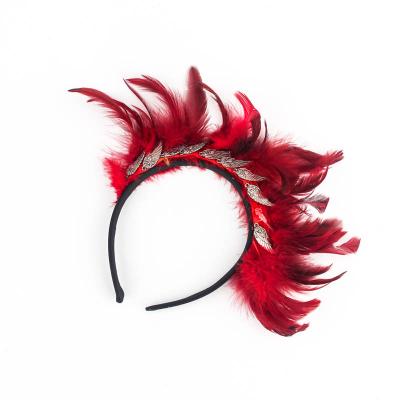 China Environmental Friendly Gold Leaves Red Feathers Tiara For Queen Party Supplies for sale