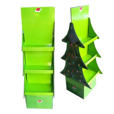 China Custom Double Sided Corrugated 3 Tier Cardboard Retail Christmas Tree Display For Promotion for sale