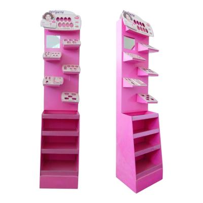 China Fashionable Custom Makeup Stand Cosmetic Cardboard Display Design Cosmetics Floor Eyelash Stand Customized for sale