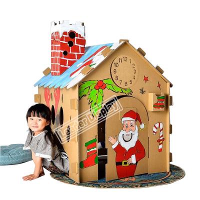 China Customized Recycled Cubby Rocket Castle Train Corrugated Cardboard Coloring Playhouse For Kids for sale